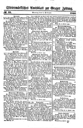 Steyermärkisches Amtsblatt zur Grätzer Zeitung 18440205 Seite: 1