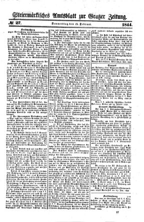 Steyermärkisches Amtsblatt zur Grätzer Zeitung 18440215 Seite: 1