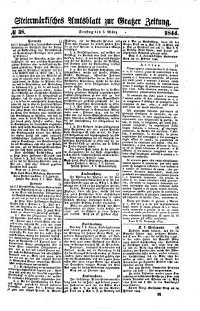 Steyermärkisches Amtsblatt zur Grätzer Zeitung 18440305 Seite: 1