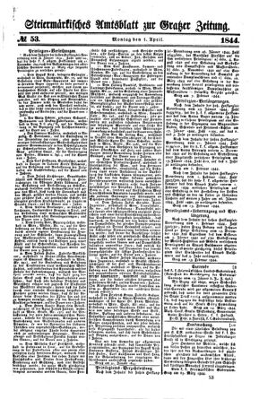 Steyermärkisches Amtsblatt zur Grätzer Zeitung 18440401 Seite: 1