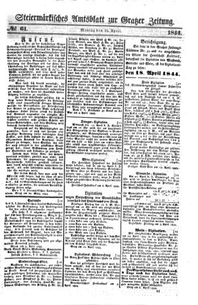 Steyermärkisches Amtsblatt zur Grätzer Zeitung 18440415 Seite: 1