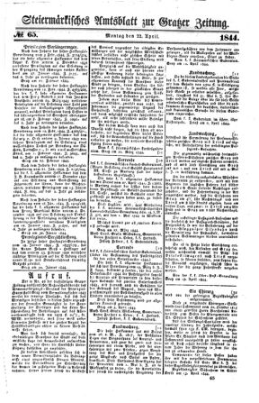 Steyermärkisches Amtsblatt zur Grätzer Zeitung 18440422 Seite: 1