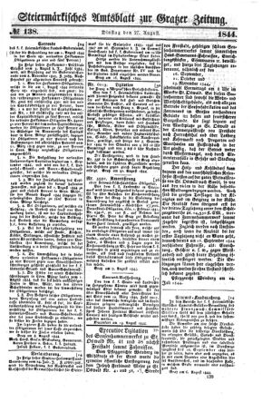 Steyermärkisches Amtsblatt zur Grätzer Zeitung 18440827 Seite: 1