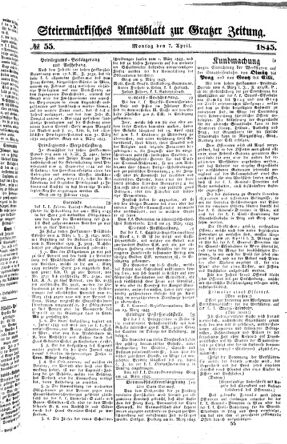 Steyermärkisches Amtsblatt zur Grätzer Zeitung 18450407 Seite: 1