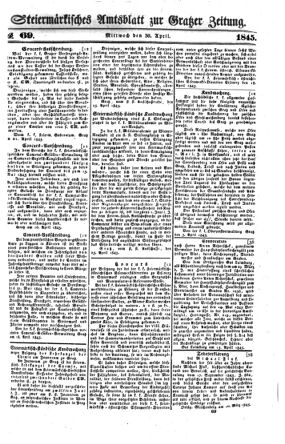 Steyermärkisches Amtsblatt zur Grätzer Zeitung 18450430 Seite: 1