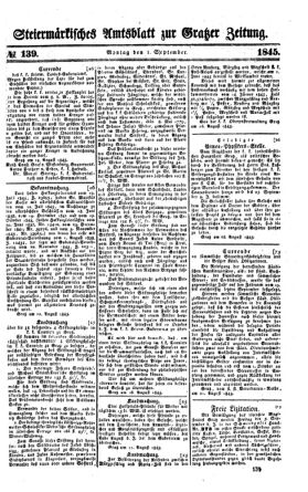 Steyermärkisches Amtsblatt zur Grätzer Zeitung 18450901 Seite: 1