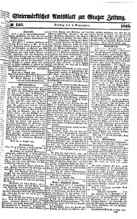 Steyermärkisches Amtsblatt zur Grätzer Zeitung 18450902 Seite: 1