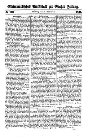 Steyermärkisches Amtsblatt zur Grätzer Zeitung 18451110 Seite: 1