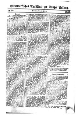 Steyermärkisches Amtsblatt zur Grätzer Zeitung 18460309 Seite: 1