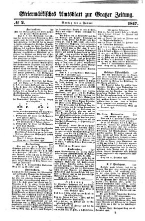 Steyermärkisches Amtsblatt zur Grätzer Zeitung 18470104 Seite: 1