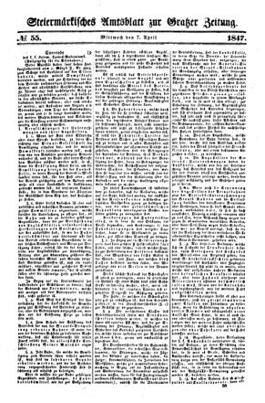 Steyermärkisches Amtsblatt zur Grätzer Zeitung 18470407 Seite: 1