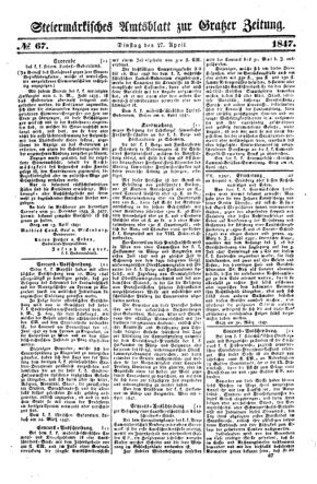 Steyermärkisches Amtsblatt zur Grätzer Zeitung 18470427 Seite: 1