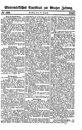 Steyermärkisches Amtsblatt zur Grätzer Zeitung 18470831 Seite: 1