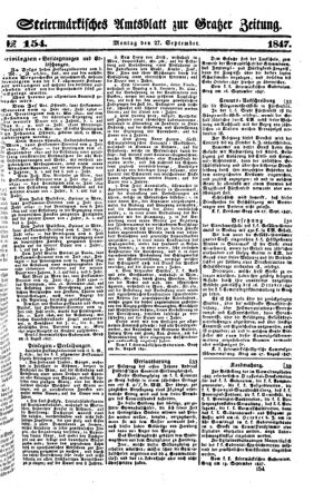 Steyermärkisches Amtsblatt zur Grätzer Zeitung 18470927 Seite: 1