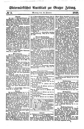 Steyermärkisches Amtsblatt zur Grätzer Zeitung 18480110 Seite: 1