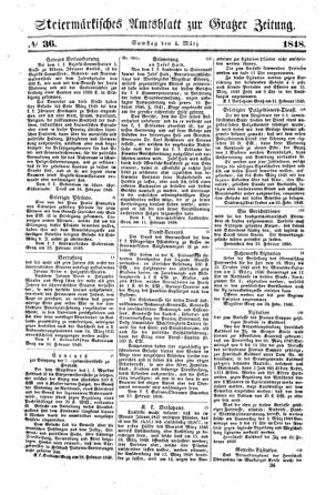 Steyermärkisches Amtsblatt zur Grätzer Zeitung 18480304 Seite: 1