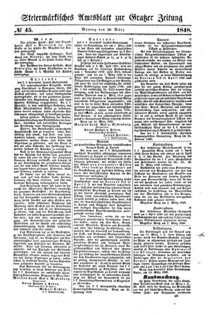 Steyermärkisches Amtsblatt zur Grätzer Zeitung 18480320 Seite: 1