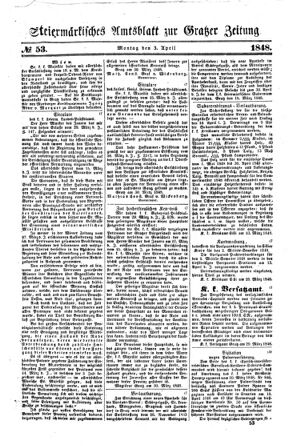 Steyermärkisches Amtsblatt zur Grätzer Zeitung 18480403 Seite: 1