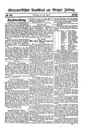 Steyermärkisches Amtsblatt zur Grätzer Zeitung 18480425 Seite: 1