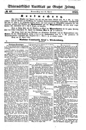 Steyermärkisches Amtsblatt zur Grätzer Zeitung 18480427 Seite: 1