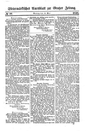 Steyermärkisches Amtsblatt zur Grätzer Zeitung 18480515 Seite: 1