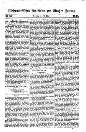 Steyermärkisches Amtsblatt zur Grätzer Zeitung 18480522 Seite: 1