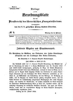 Verordnungsblatt für den Dienstbereich des K.K. Finanzministeriums für die im Reichsrate Vertretenen Königreiche und Länder : [...] : Beilage zu dem Verordnungsblatte für den Dienstbereich des K.K. Österr. Finanz-Ministeriums  18540206 Seite: 1