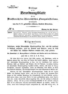 Verordnungsblatt für den Dienstbereich des K.K. Finanzministeriums für die im Reichsrate Vertretenen Königreiche und Länder : [...] : Beilage zu dem Verordnungsblatte für den Dienstbereich des K.K. Österr. Finanz-Ministeriums  18540220 Seite: 1