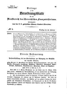 Verordnungsblatt für den Dienstbereich des K.K. Finanzministeriums für die im Reichsrate Vertretenen Königreiche und Länder : [...] : Beilage zu dem Verordnungsblatte für den Dienstbereich des K.K. Österr. Finanz-Ministeriums  18540228 Seite: 1