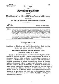 Verordnungsblatt für den Dienstbereich des K.K. Finanzministeriums für die im Reichsrate Vertretenen Königreiche und Länder : [...] : Beilage zu dem Verordnungsblatte für den Dienstbereich des K.K. Österr. Finanz-Ministeriums 