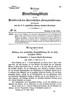 Verordnungsblatt für den Dienstbereich des K.K. Finanzministeriums für die im Reichsrate Vertretenen Königreiche und Länder : [...] : Beilage zu dem Verordnungsblatte für den Dienstbereich des K.K. Österr. Finanz-Ministeriums  18540422 Seite: 1