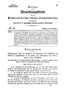 Verordnungsblatt für den Dienstbereich des K.K. Finanzministeriums für die im Reichsrate Vertretenen Königreiche und Länder : [...] : Beilage zu dem Verordnungsblatte für den Dienstbereich des K.K. Österr. Finanz-Ministeriums  18540429 Seite: 1