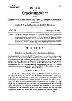 Verordnungsblatt für den Dienstbereich des K.K. Finanzministeriums für die im Reichsrate Vertretenen Königreiche und Länder : [...] : Beilage zu dem Verordnungsblatte für den Dienstbereich des K.K. Österr. Finanz-Ministeriums  18540501 Seite: 1