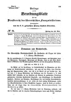 Verordnungsblatt für den Dienstbereich des K.K. Finanzministeriums für die im Reichsrate Vertretenen Königreiche und Länder : [...] : Beilage zu dem Verordnungsblatte für den Dienstbereich des K.K. Österr. Finanz-Ministeriums  18540512 Seite: 1