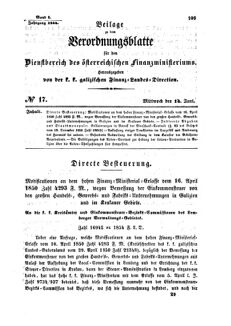 Verordnungsblatt für den Dienstbereich des K.K. Finanzministeriums für die im Reichsrate Vertretenen Königreiche und Länder : [...] : Beilage zu dem Verordnungsblatte für den Dienstbereich des K.K. Österr. Finanz-Ministeriums  18540614 Seite: 1