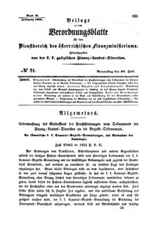 Verordnungsblatt für den Dienstbereich des K.K. Finanzministeriums für die im Reichsrate Vertretenen Königreiche und Länder : [...] : Beilage zu dem Verordnungsblatte für den Dienstbereich des K.K. Österr. Finanz-Ministeriums  18540727 Seite: 1