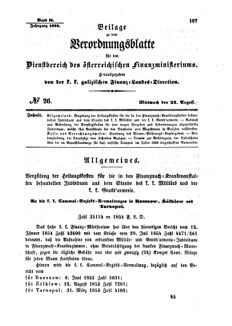 Verordnungsblatt für den Dienstbereich des K.K. Finanzministeriums für die im Reichsrate Vertretenen Königreiche und Länder : [...] : Beilage zu dem Verordnungsblatte für den Dienstbereich des K.K. Österr. Finanz-Ministeriums  18540823 Seite: 1