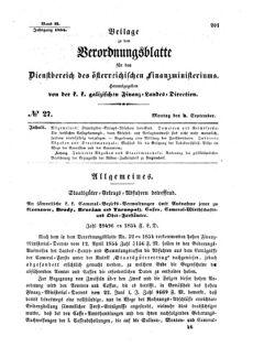 Verordnungsblatt für den Dienstbereich des K.K. Finanzministeriums für die im Reichsrate Vertretenen Königreiche und Länder : [...] : Beilage zu dem Verordnungsblatte für den Dienstbereich des K.K. Österr. Finanz-Ministeriums  18540904 Seite: 1