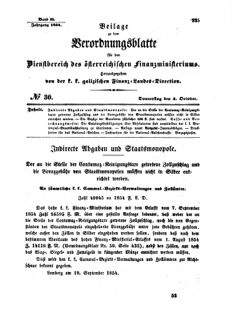 Verordnungsblatt für den Dienstbereich des K.K. Finanzministeriums für die im Reichsrate Vertretenen Königreiche und Länder : [...] : Beilage zu dem Verordnungsblatte für den Dienstbereich des K.K. Österr. Finanz-Ministeriums  18541005 Seite: 1