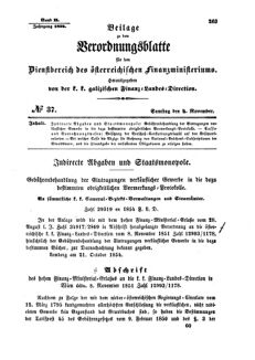 Verordnungsblatt für den Dienstbereich des K.K. Finanzministeriums für die im Reichsrate Vertretenen Königreiche und Länder : [...] : Beilage zu dem Verordnungsblatte für den Dienstbereich des K.K. Österr. Finanz-Ministeriums  18541104 Seite: 1