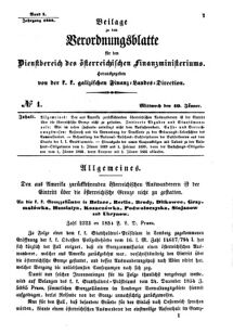 Verordnungsblatt für den Dienstbereich des K.K. Finanzministeriums für die im Reichsrate Vertretenen Königreiche und Länder : [...] : Beilage zu dem Verordnungsblatte für den Dienstbereich des K.K. Österr. Finanz-Ministeriums  18550110 Seite: 1