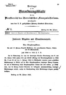 Verordnungsblatt für den Dienstbereich des K.K. Finanzministeriums für die im Reichsrate Vertretenen Königreiche und Länder : [...] : Beilage zu dem Verordnungsblatte für den Dienstbereich des K.K. Österr. Finanz-Ministeriums  18550126 Seite: 1