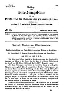 Verordnungsblatt für den Dienstbereich des K.K. Finanzministeriums für die im Reichsrate Vertretenen Königreiche und Länder : [...] : Beilage zu dem Verordnungsblatte für den Dienstbereich des K.K. Österr. Finanz-Ministeriums  18550329 Seite: 1