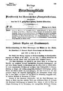 Verordnungsblatt für den Dienstbereich des K.K. Finanzministeriums für die im Reichsrate Vertretenen Königreiche und Länder : [...] : Beilage zu dem Verordnungsblatte für den Dienstbereich des K.K. Österr. Finanz-Ministeriums  18550402 Seite: 1