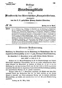 Verordnungsblatt für den Dienstbereich des K.K. Finanzministeriums für die im Reichsrate Vertretenen Königreiche und Länder : [...] : Beilage zu dem Verordnungsblatte für den Dienstbereich des K.K. Österr. Finanz-Ministeriums  18550406 Seite: 1