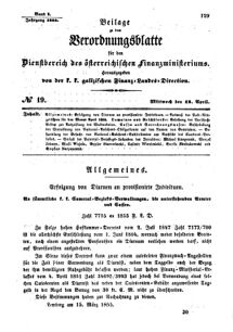 Verordnungsblatt für den Dienstbereich des K.K. Finanzministeriums für die im Reichsrate Vertretenen Königreiche und Länder : [...] : Beilage zu dem Verordnungsblatte für den Dienstbereich des K.K. Österr. Finanz-Ministeriums  18550418 Seite: 1