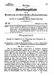 Verordnungsblatt für den Dienstbereich des K.K. Finanzministeriums für die im Reichsrate Vertretenen Königreiche und Länder : [...] : Beilage zu dem Verordnungsblatte für den Dienstbereich des K.K. Österr. Finanz-Ministeriums  18550502 Seite: 1