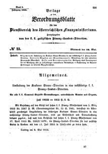 Verordnungsblatt für den Dienstbereich des K.K. Finanzministeriums für die im Reichsrate Vertretenen Königreiche und Länder : [...] : Beilage zu dem Verordnungsblatte für den Dienstbereich des K.K. Österr. Finanz-Ministeriums  18550516 Seite: 1