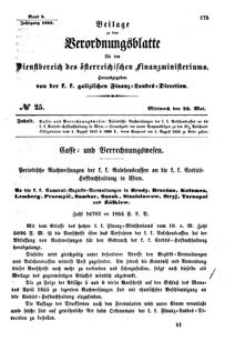 Verordnungsblatt für den Dienstbereich des K.K. Finanzministeriums für die im Reichsrate Vertretenen Königreiche und Länder : [...] : Beilage zu dem Verordnungsblatte für den Dienstbereich des K.K. Österr. Finanz-Ministeriums  18550523 Seite: 1