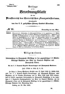 Verordnungsblatt für den Dienstbereich des K.K. Finanzministeriums für die im Reichsrate Vertretenen Königreiche und Länder : [...] : Beilage zu dem Verordnungsblatte für den Dienstbereich des K.K. Österr. Finanz-Ministeriums  18550531 Seite: 1